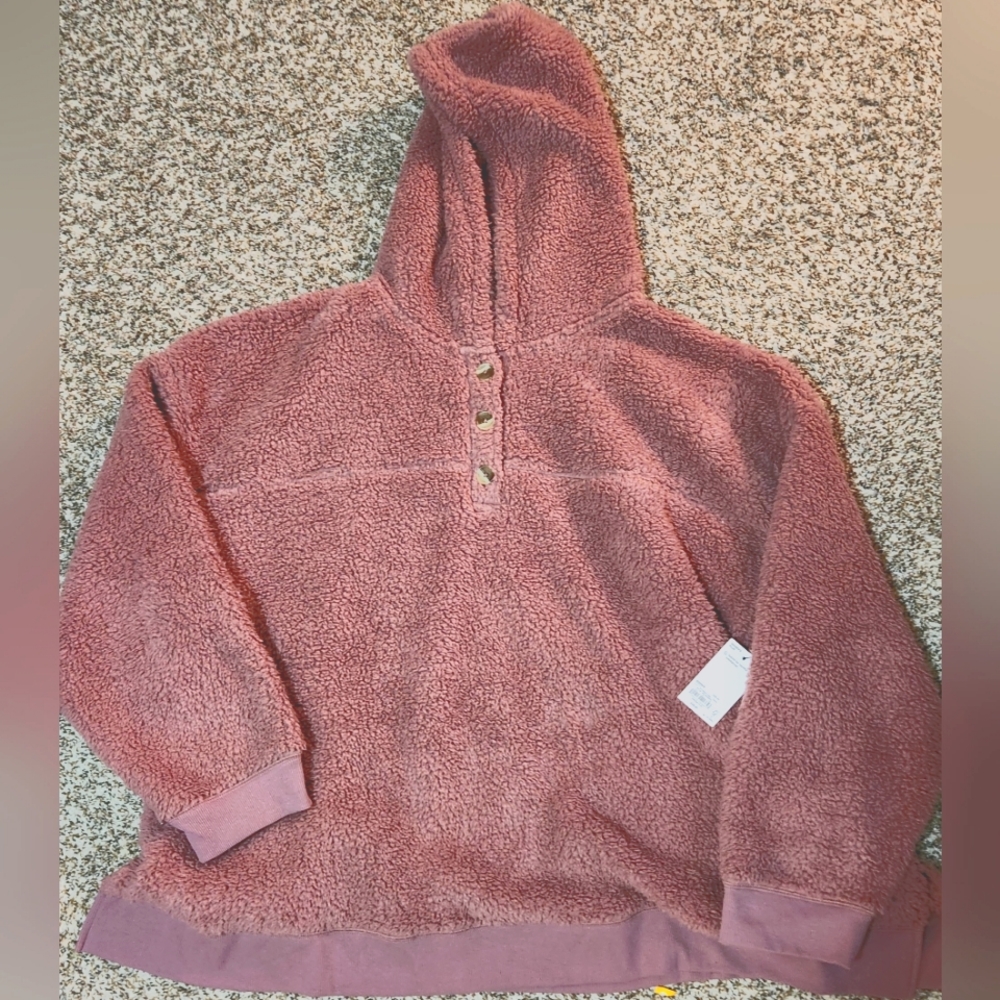 Plus size sherpa hooded pullover